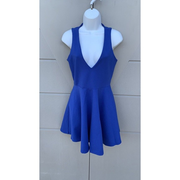 Lovers + Friends Sz Med Mi Amor Mini Fit And Flare Skater Dress Royal Blue Knit - Picture 4 of 11